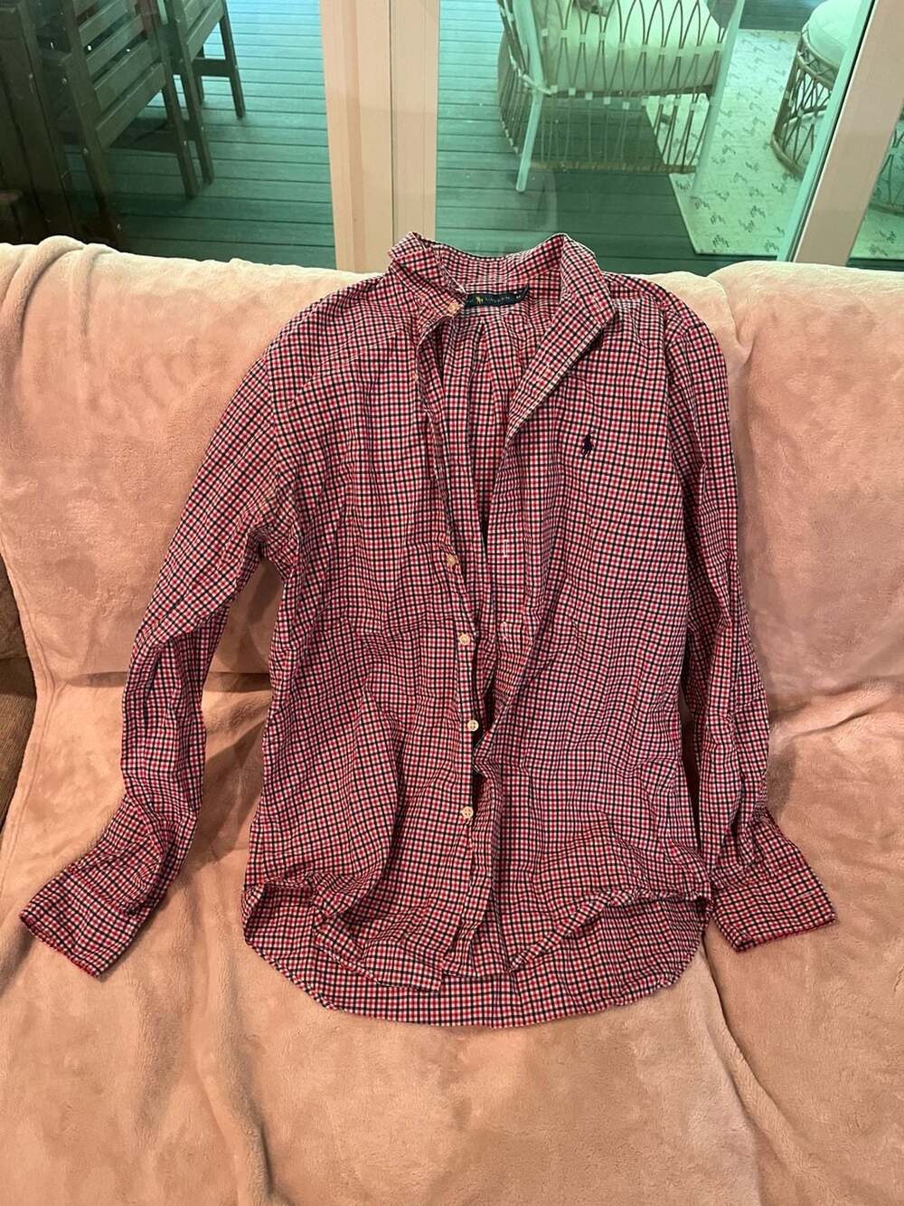 Ralph Lauren Red Navy Gingham Plaid Long Sleeve Button-Down Shirt